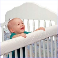 Crib Rail Teething Pad - WHITE - Hygienic Cover - Small Height - Front Rail