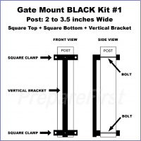 Gate Mount - BLACK -  Kit #1 - POST - SQUARE TOP & BOTTOM - 2 to 3.5 INCH