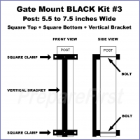 Gate Mount - BLACK -  Kit #3 - POST - SQUARE TOP & BOTTOM - 5.5 to 7.5 INCH