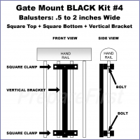 Gate Mount - BLACK -  Kit #4 - BALUSTERS - 0.5 to 2 INCH
