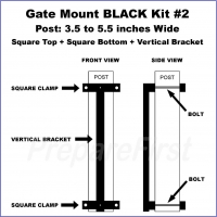 Gate Mount - BLACK -  Kit #2 - POST - SQUARE TOP & BOTTOM - 3.5 to 5.5 INCH