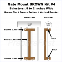 Gate Mount - BROWN -  Kit #4 - BALUSTERS - 0.5 to 2 INCH