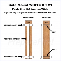 Gate Mount - WHITE -  Kit #1 - POST - SQUARE TOP & BOTTOM - 2 to 3.5 INCH
