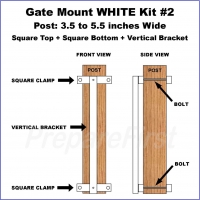 Gate Mount - WHITE -  Kit #2 - POST - SQUARE TOP & BOTTOM - 3.5 to 5.5 INCH
