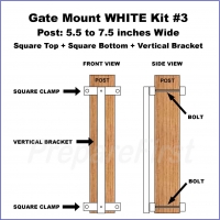Gate Mount - WHITE -  Kit #3 - POST - SQUARE TOP & BOTTOM - 5.5 to 7.5 INCH